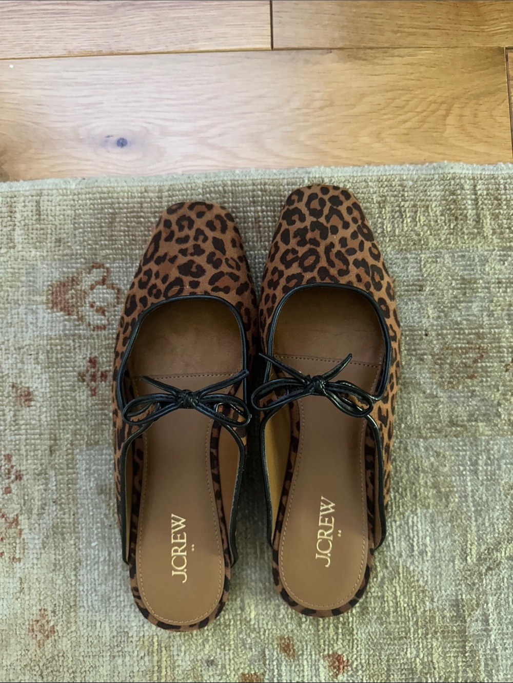 J. Crew Leopard Print Bow-Accent Mules - Brown & Black